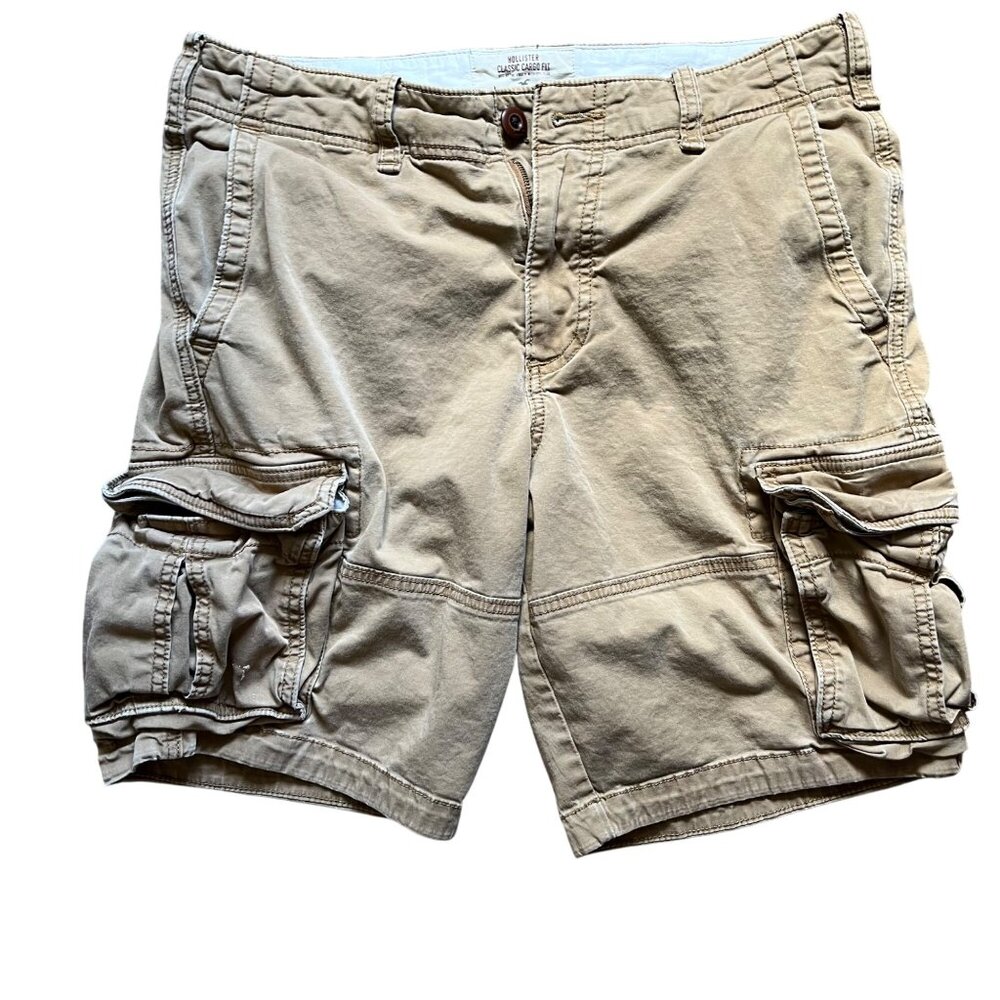 Hollister Mens Classic Cargo Shorts Size 30 Tan Cotton Casual